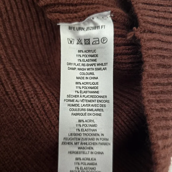 NWT French Connection Jaida Square Neck Puff Sleeve Sweater Dress Brown Ribbed - Picture 8 of 12